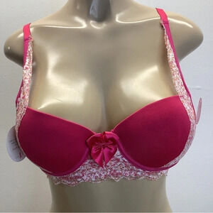 Massam Size Medium Hot Pink & White Floral Lace Padded Underwire Bra. New W/Tags
